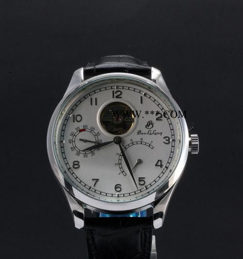 新款男士手表現貨批發寶麗瓏不銹鋼背透真皮陀飛輪全自動機械表