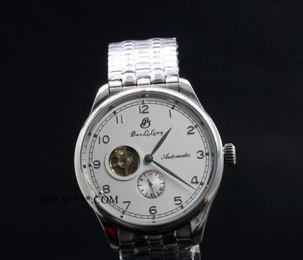 男士手表新款手表Baolilong全不銹鋼透底陀飛輪大表盤時尚自動機械表