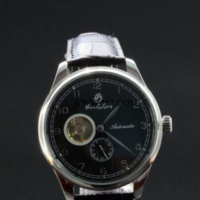 鐘表批發 現貨供應Baolilong不銹鋼透視窗真皮陀飛輪時尚全自動機械表