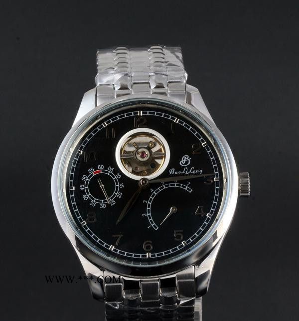 時尚個性自動機械表 陀飛輪手表儲能手表 Baolilong品牌男士鋼帶手表